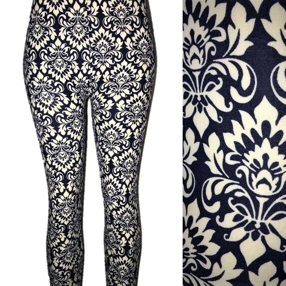 Super Soft Leggings Retro Navy Wallpaper Design